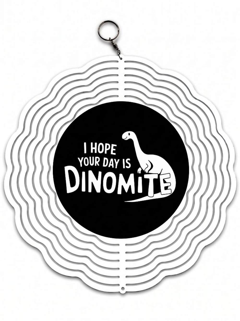 10" Dinomite Dinosaur Kinetic Wind Spinner - White Metal Hanging Yard Decor